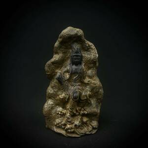 仏教美術 仏像 置物 石材 観音菩薩 観音像 彫刻 石彫 観音菩薩立像 時代物 高さ 16cm