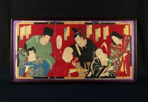 4823■【真作】歌川国政 歌舞伎役者 木版画 浮世絵師 歌川国貞の門人 額装