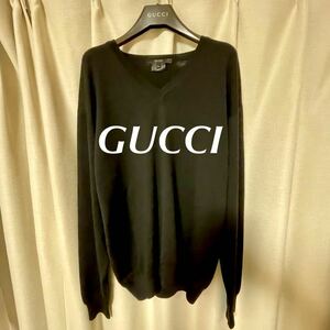 極美品　GUCCI グッチ　ニット　セーター　Vネック　トップス　ブラック　黒　L