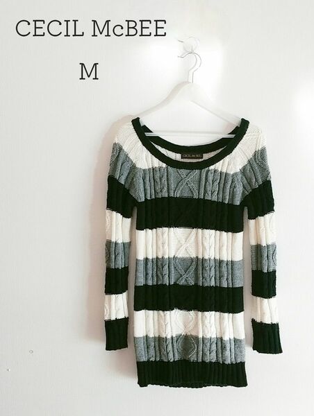 CECIL McBEE セシルマクビー◆ニットボーダーワンピース M◆