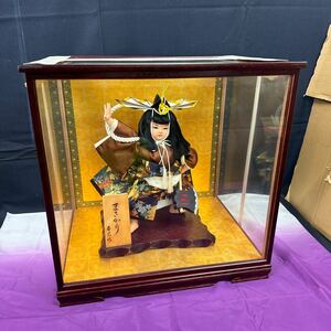 ◆中古 日本人形 まさかり 春光作 オノ 五月人形 コレクション ガラスケース付 置物 飾り 和風 インテリア 昭和レトロ 145-83