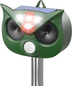 動物撃退器 LED強力フラッシュライトで撃退 5つ撃退モード 音量調整可能 USB＆ソーラー充電 バッテリー容量1800mah 10m感知範囲