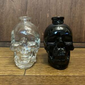 スカル ガラス瓶 2個セット 酒瓶 skull 髑髏 頭蓋骨 ポイズンボトル 薬瓶 ハロウィン Halloweenレトロ