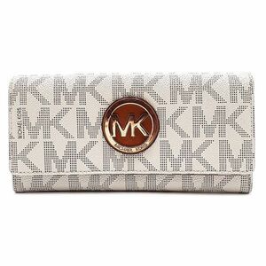 ◆美品◆ マイケルコース MICHAEL KORS 長財布 ウォレット 二つ折り MKロゴ PVCレザー ゴールド金具 G金具 白 ホワイト系 01-24021301-a