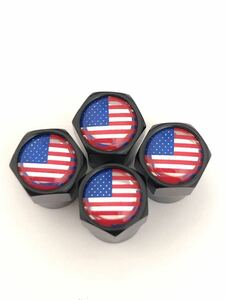 黒 アメリカ 国旗 ホイール エア バルブ キャップ 4個セット GMC サファリ シエラ ハマー H1 2 3 テスラ モデルS X 3 合衆国 USA 星条旗