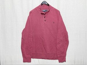 [Polo Ralph Laulen] Polo Ralph Lauren half button sweat sweatshirt pink series reverse side nappy XXL big size cat eyes button 