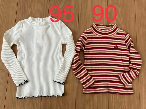 長袖　90 Tシャツ　シンプル　子供服　タートルネック　2枚セット　女の子