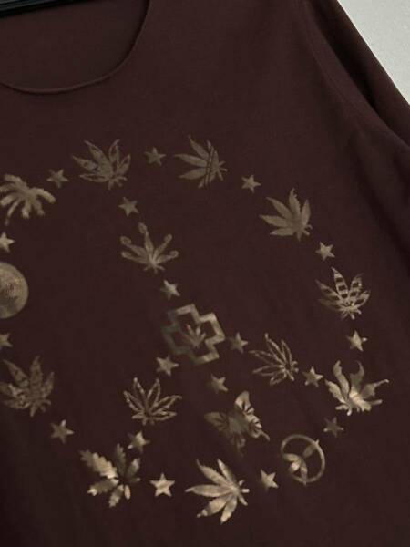 美品　lucien pellat-finet ルシアンペラフィネ　カットオフ加工　マリファナゴールドプリント長袖Tシャツ