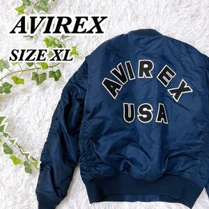 送料無料　AVIREX アヴィレックス　MA-1 品番　6162164 フライトジャケット　ネイビー　バックロゴ　サイズXL 大きいサイズ