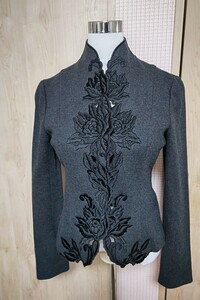 ヴィヴィアンタム　ウール　ジャケット　刺繍　上質　美品　素敵　上品　グレー　サイズ０