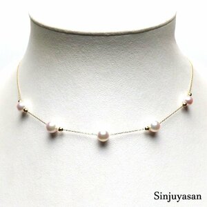 真珠屋さん 可愛い最新作【ホワイトピンク】5.8～5.5mm 5個 アコヤ真珠 K18ネックレス ステーション 2Way 伊勢志摩産パール 18金 新品