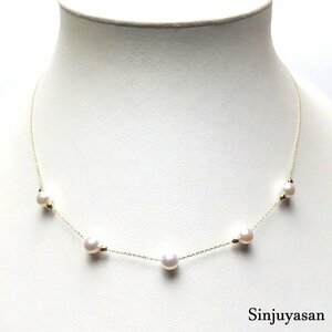 真珠屋さん 可愛い秀作【ホワイトピンク】5.9～5.5mm 5個 アコヤ真珠 K18ネックレス ステーション 2Way 伊勢志摩産パール 18金 新品