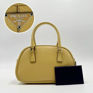 1円【極美品/希少】PRADA プラダ ハンドバッグ トート ボーリング CINGHIALE SPORT 三角ロゴ プレート マイクロ ミニ レディース イエロー