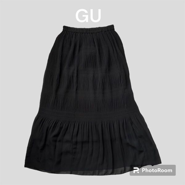 GU ギャザーシフォンスカート ブラック