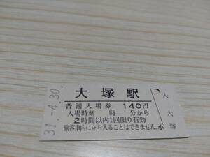 JR東日本 大塚駅　「ありがとう平成」記念入場券　硬券（平成31年）140円