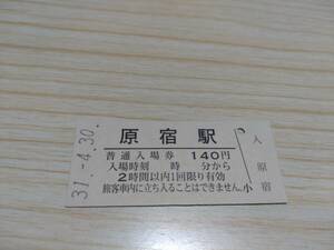 JR東日本 原宿駅　「ありがとう平成」記念入場券　硬券（平成31年）140円