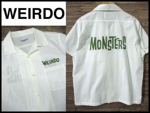 ◆ XL サイズ WEIRDO ウィアード 19SS MONSTERS S/S SHIRTS チェーンステッチ 刺繍 モンスターズ オープンカラー 半袖 コットン シャツ 白
