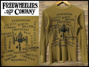 ◆ 美品 FREEWHEELERS フリーホイーラーズ 20AW 50s STYLE 4 BANGERS FOREVER HOT ROD 染み込みプリント 長袖 サーマル Tシャツ コヨーテ S