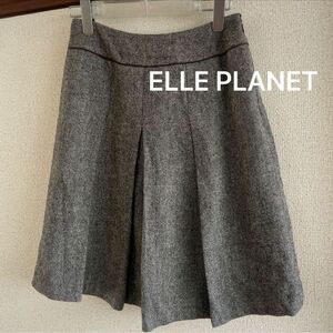 ELLE PLANET 台形プリーツスカート　膝丈スカート　グレー　スカート　 ひざ丈　 ウール　 無地　台形スカート　s 灰色