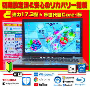 ド迫力17.3型★高級感★6世代目★Core-i5★大容量1TB★ブルーレイ★【最新Windows11＆安心リカバリ】初期設定済＆セキュリティ★送料無料