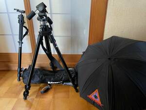 マンフロットManfrotto 三脚#055C、雲台141RC、一脚#352RC、RUT アンブレラS76CBセット【中古品】