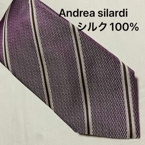 ネクタイ　パープル　 Andrea silardi シルク100% 新品タグ付き　ハンドメイド　イタリア製