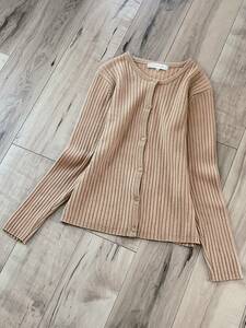 CASHMERE サイズM　☆　カシミヤ100　ベージュ系カーディガン⑤