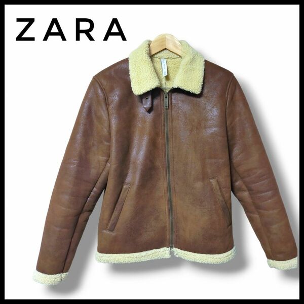 大人気【ZARA】ムートンボアフライトジャケット　メンズ　Ｍ　ブラウン　ベルト付　 ブラウン 茶 ムートン