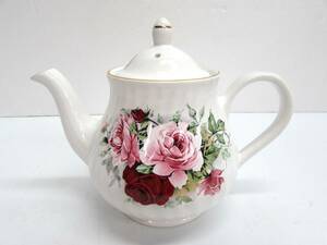 英国製 Arthur Wood＆Son アーサー・ウッド ティーポット 茶器 洋食器 ローズ バラ 薔薇 陶磁器 注ぎ口から持ち手までの横幅25㎝ 高さ18㎝