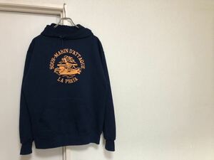 90sヴィンテージ状態良好！MADE IN USA アメリカ製ジャージーズネイビープリントスウェットパーカーフーディsize M