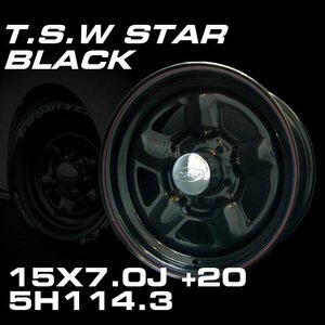 □ ティスファクトリー TSW STAR ブラック 15X7J+20 5H 114.3 ホイール 4本セット [100系 ハイエース / Y30 / 130クラウン / ハイラックス]