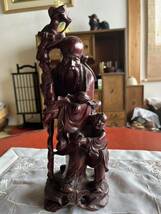置物 彫刻 木彫り 寿老人と童子　中国美術_画像1