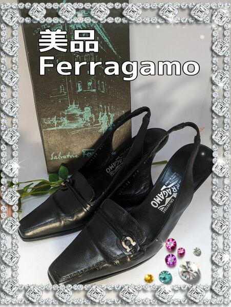 美品　Ferragamo　パンプス　フェラガモ 黒 革靴　ブラック　