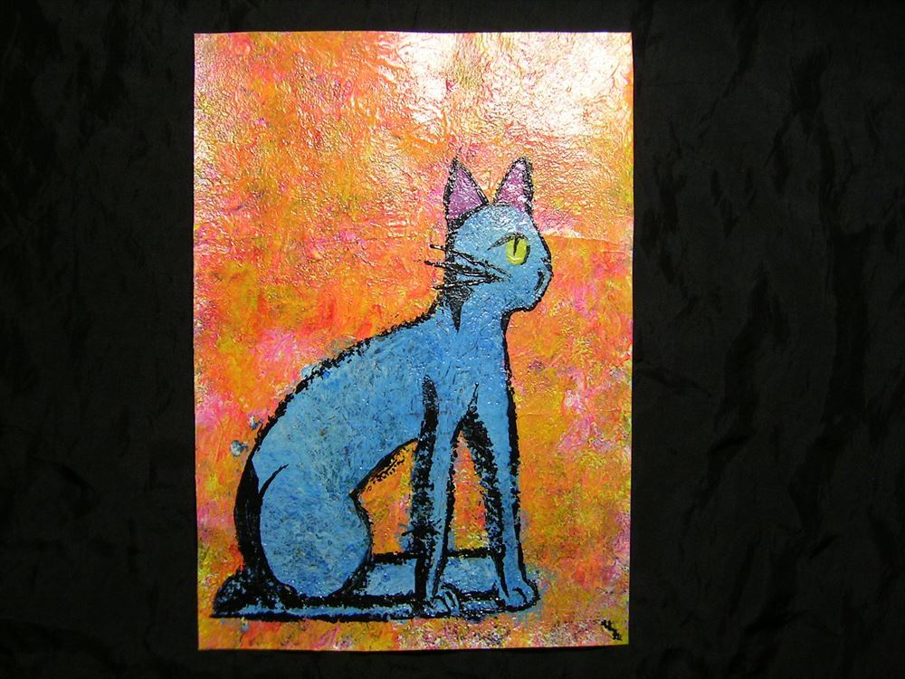 Chat, dessin d'animaux, peinture abstraite, peinture, image, art, illustration dessinée à la main, écriture, Photo originale, intérieur, Traitement spécial, Grue couleur nuage d'eau *Sera expédié dans un cadre, ouvrages d'art, peinture, autres