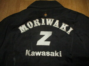 モリワキ・カワサキレーシング　サイズLL　ビンテージ　肉厚プラチナ色刺繍ロゴ　綿入りジャケット　美中古　RS・Z1・Z2・R1000