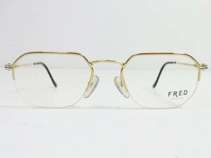 ∞ FRED フレッド 眼鏡 メガネフレーム SHETLAND 53□20-140 メタル ナイロール ハーフリム ゴールド シルバー フランス製 □H8