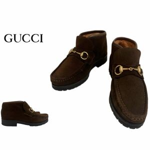 GUCCI VINTAGE グッチ ヴィンテージ MADE IN ITALY イタリア製 スエードレザー ホースビット モカシンブーツ ブラウン系 35 C アーカイブ