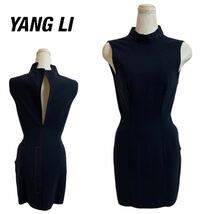 YANG LI ヤンリー MADE IN ITALY イタリア製 BODY CON DRESS ノースリーブ 膝丈タイトワンピース ボディコンドレス ネイビー 38 アーカイブ_画像1