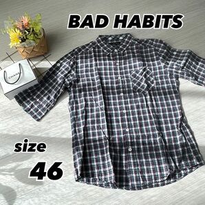 【美品】BADHABITS サイズ46 半袖 チェックシャツ ブルー パープル チェック シャツ 古着 カジュアル