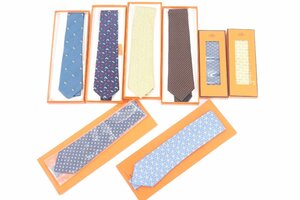 【8点】HERMES エルメス ネクタイ SOIE SILK 100％ ブルー系 イエロー系 ブラック系 メンズ 紳士 まとめ売り 箱・袋入 2177-KS