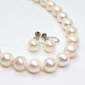 大珠!!＊アコヤ本真珠ネックレス・K14WGイヤリング＊f 約42.3g 約8.0~8.5mm あこや パール pearl necklace earring jewelry silver EA6/EB9