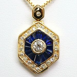 ソーティング付き!!＊K18サファイア/天然ダイヤモンドペンダント＊m 約10.4g 約50.0cm diamond sapphire pendant necklace jewelry FA3/FA3