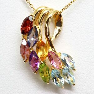 ＊K18天然マルチカラーストーンペンダント＊m 約4.1g 約40.5cm garnet amethyst blue topaz pendant necklace jewelry EB7/EB