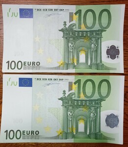 100ユーロ紙幣（2002年製造）2枚　200ユーロ分　アンティーク 外国紙幣