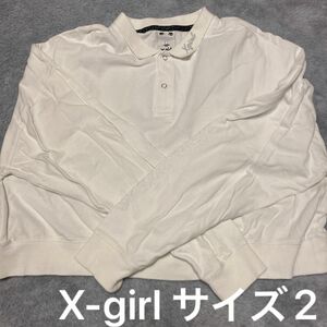 X-girl エックスガール ガール ポロシャツ 90s Y2K 古着 白 刺繍 ロゴ レディース M L サイズ2 普段着