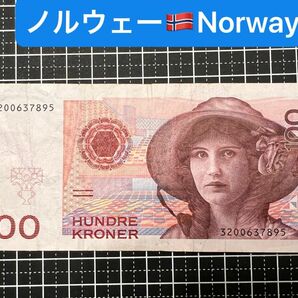 04020601【世界の紙幣】-【欧州】-【ノルウェー】1995年100クローネ　紙幣札