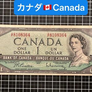 04020908【世界の紙幣】-【北米】-【カナダ】1954年1ドル　紙幣札