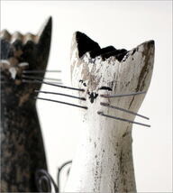 ねこ 猫 置物 オブジェ 雑貨 木製 かわいい おしゃれ ウッドオブジェ ナチュラル アンティーク ブラック＆ホワイトキャットのオブジェ ペア_画像3