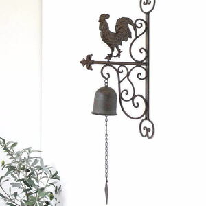 壁掛けベル 壁飾り ガーデンオブジェ アイアン ニワトリ 鳥 雑貨 アンティーク風 呼び鈴 アンティークなニワトリの壁掛けベル