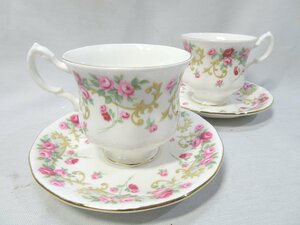 Royal Adderley ロイヤルアダレイ カップ&ソーサー 1990 ROYAL DOULTON 王室御用達 2客 薔薇 ローズ 花柄 白 ピンク